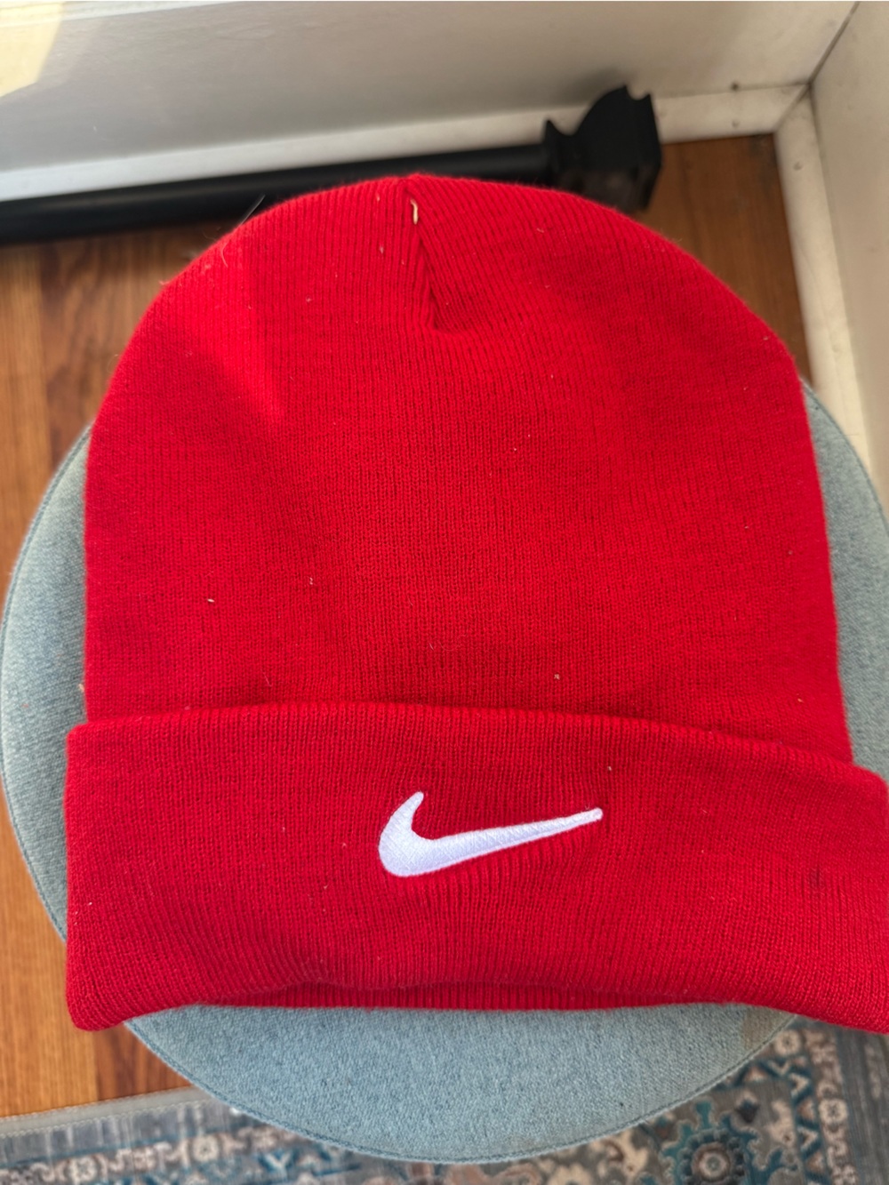 Nike Kids Red Beanie with White Swoosh